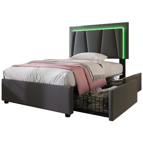 Letto Singolo Con Illuminazione Led, Testiera Regolabile E Due Cassetti Spaziosi - Foto 1