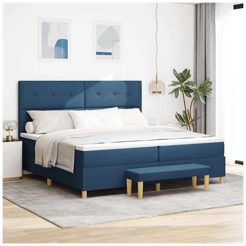 Letto a molle con materasso Blu 200 x 200 cm Tessuto - Foto 2