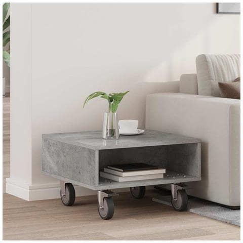 Tavolino con Ruote Grigio cemento 50,5 x 50 x 30 cm - Foto 2