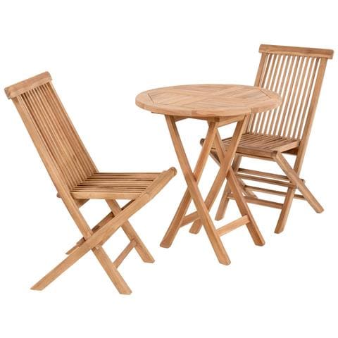 Set Da Giardino Oviedo E Toledo - Tavolino E 2 Sedie Pieghevoli In Legno Naturale - Foto 1