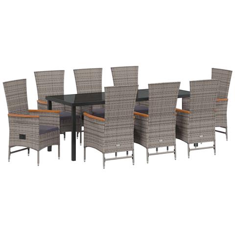 Set da Pranzo per Giardino con cuscino 9 pcs Grigio - Foto 1