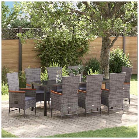 Set da Pranzo per Giardino con cuscino 9 pcs Grigio - Foto 2