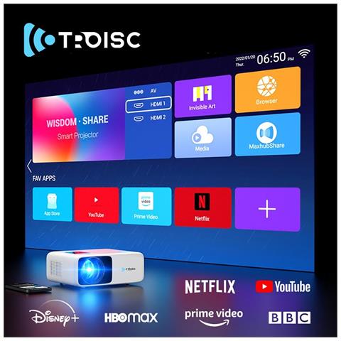 Videoproiettore Android Full Hd 1080p, 8000 Lumen, Wi-fi E Bluetooth, Mirroring Schermo, Proiezione Laterale, Massimo 300 Pollici, Colore Bianco - Foto 4
