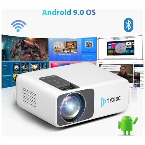 Videoproiettore Android Full Hd 1080p, 8000 Lumen, Wi-fi E Bluetooth, Mirroring Schermo, Proiezione Laterale, Massimo 300 Pollici, Colore Bianco - Foto 1