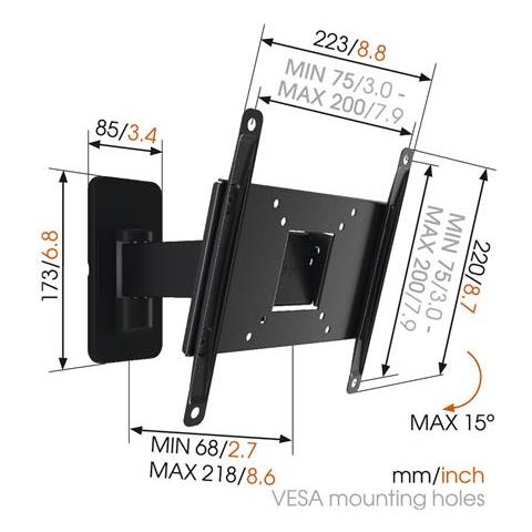 Supporto Da Parete, Ma2030-a1, 19-40 "", Movimento Completo, Peso Massimo (capacità) 15 Kg, Vesa 100x100, 100x200, 200x100, 200x200 Mm, Nero - Foto 2