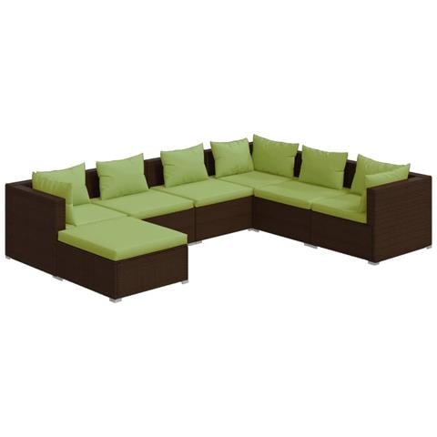 Set Divani Da Giardino 7 Pz Con Cuscini In Polyrattan Marrone - Foto 1