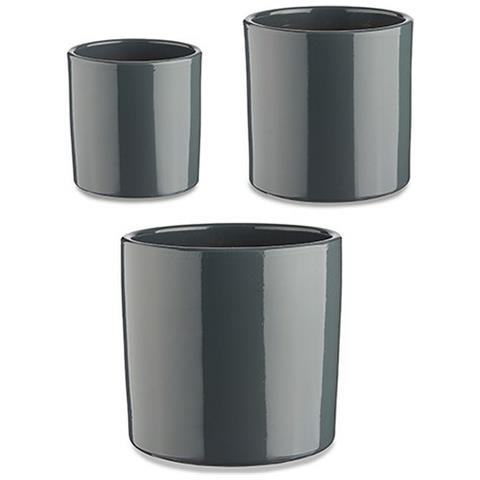 Set Di Vasi Ø 14 Cm Ø 22 Cm Ø 17 Cm Cilindro 3 Pezzi Antracite - Foto 1