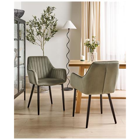 Set Di 2 Sedie Da Pranzo Velluto Verde Oliva Wellston - Foto 1
