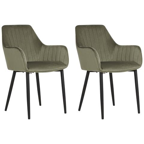 Set Di 2 Sedie Da Pranzo Velluto Verde Oliva Wellston - Foto 7