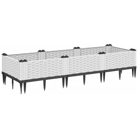 Fioriera Da Giardino Con Picchetti Bianca 125x40x28,5 Cm Pp - Foto 2