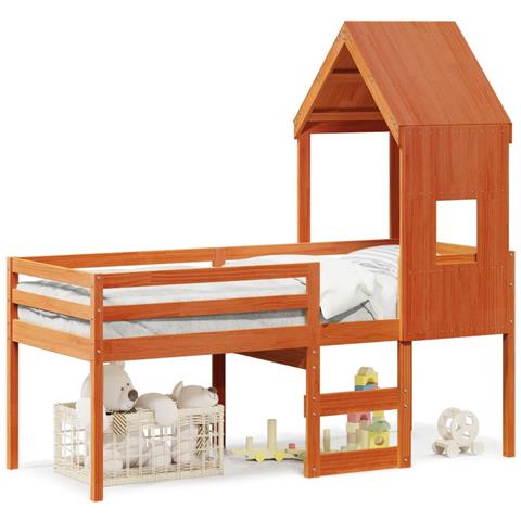 Letto A Soppalco Con Tetto Marrone Cera 90x200 Cm Legno Di Pino - Foto 2