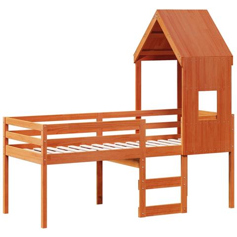 Letto A Soppalco Con Tetto Marrone Cera 90x200 Cm Legno Di Pino - Foto 3
