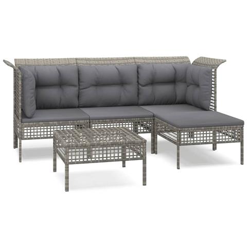 Set Divani da Giardino 5 pz con Cuscini in Polyrattan Grigio - Foto 1