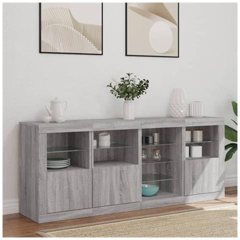 Credenza Con Luci Led Grigio Sonoma 164x37x67 Cm - Foto 3