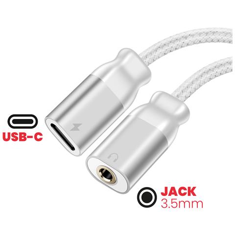 Adattatore Carica/audio Usb-c 3.5mm 2in1 Nylon, Bianco - Foto 5