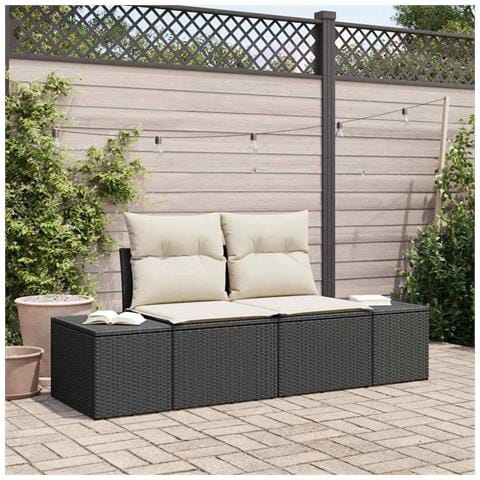 Divano da Giardino a 2 Posti con Storage e Cuscini Nero in Rattan Poliestere - Foto 2