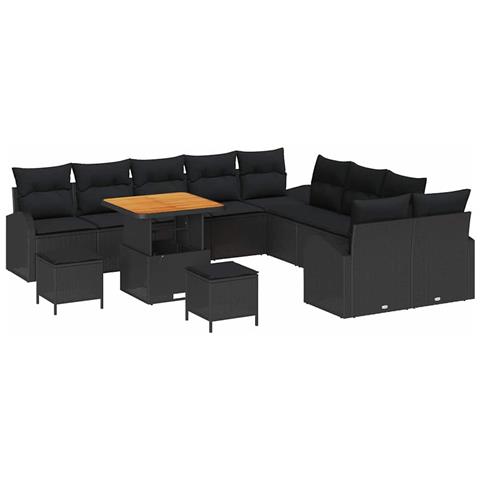 Set Divano da Giardino con cuscino 13 pcs Nero Poly Rattan - Foto 1