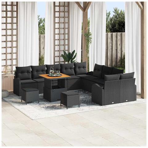 Set Divano da Giardino con cuscino 13 pcs Nero Poly Rattan - Foto 2
