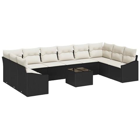 Set Divano da Giardino da 10 Pezzi con Cuscini Rattan Poliestere Marrone - Foto 1