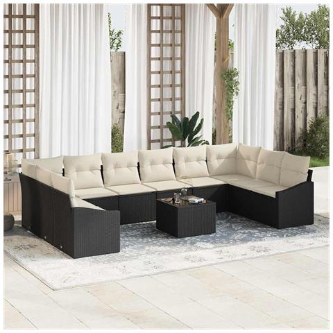 Set Divano da Giardino da 10 Pezzi con Cuscini Rattan Poliestere Marrone - Foto 2