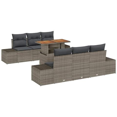 Set Divano Giardino 7 Pezzi con Cuscini Grigio Polyrattan - Foto 1