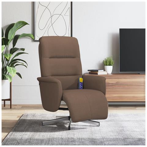 Poltrona Reclinabile Massaggio e Poggiapiedi Marrone in Tessuto - Foto 2