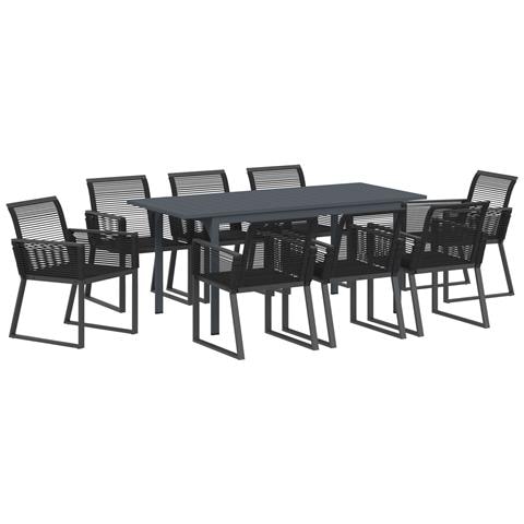 Set da Pranzo da Giardino 6 Pezzi in Acciaio Nero e Polyrattan - Foto 1