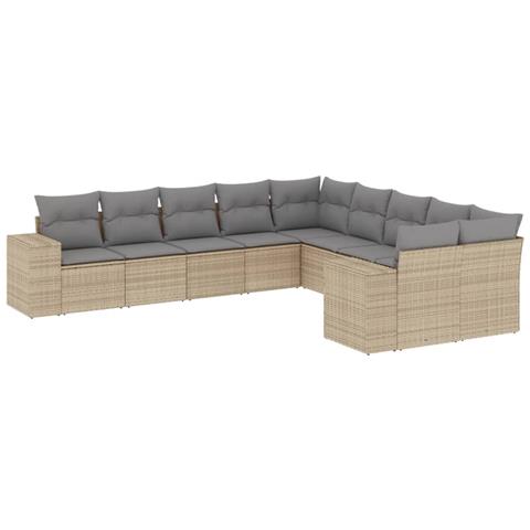 Set Divano da Giardino 10 pz con Cuscini Beige in Polyrattan - Foto 1