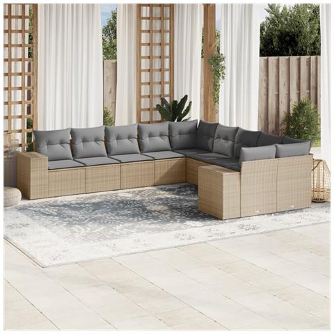 Set Divano da Giardino 10 pz con Cuscini Beige in Polyrattan - Foto 2