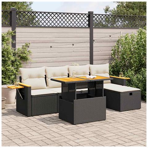 Set Divano da Giardino 6 pz con Cuscini Nero in Polyrattan - Foto 2