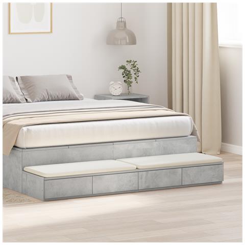 Cassetti da letto in grigio cemento, 140x36.5x16.5 cm, realizzati in legno ingegnerizzato - Foto 2
