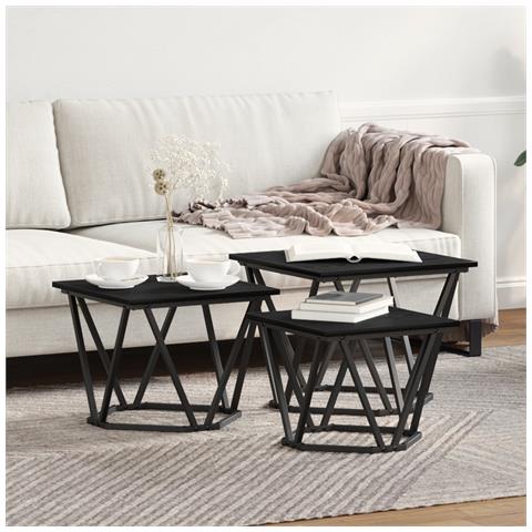 Tavolini 3 pz Nero Rovere Legno Ingegnerizzato - Foto 2