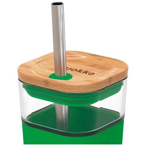 Tazza In Vetro 540 Ml Con Coperchio In Bambù E Cannuccia Inox, Verde - Foto 2