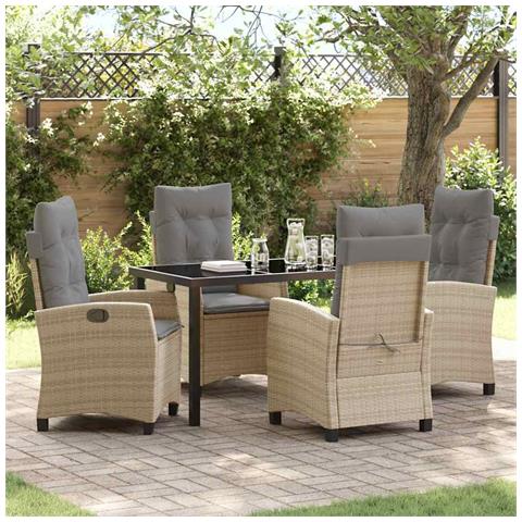 Set da Pranzo per Giardino 5 pcs Beige polyrattan - Foto 2