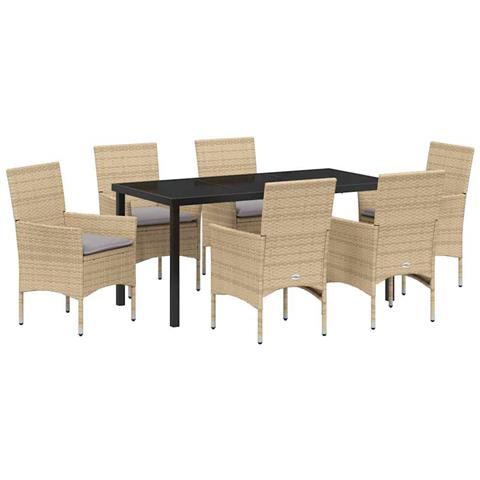 Set da Pranzo per Giardino con cuscino 7 pcs Beige Poly Rattan - Foto 1
