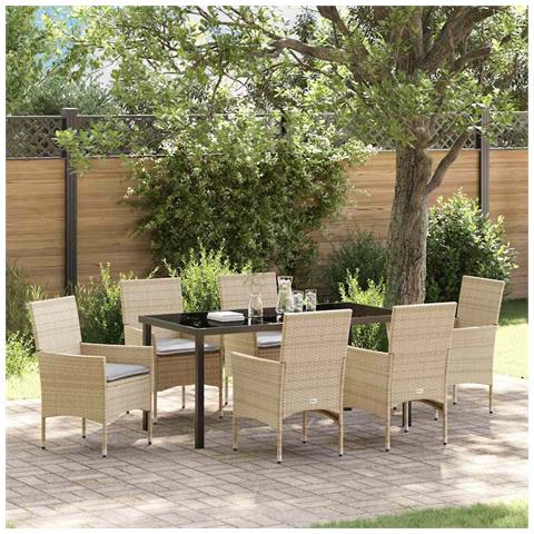 Set da Pranzo per Giardino con cuscino 7 pcs Beige Poly Rattan - Foto 2