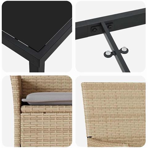 Set da Pranzo per Giardino con cuscino 7 pcs Beige Poly Rattan - Foto 9