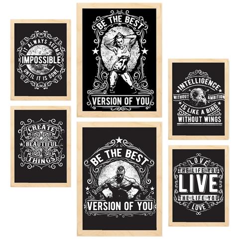 Set Di 6 Stampe Citazioni Rustiche Ispiratrici Dipinti Decorativi Estetici Per Il Tuo Soggiorno Di Casa A3 & A4 Telaio In Legno Chiaro - Foto 1