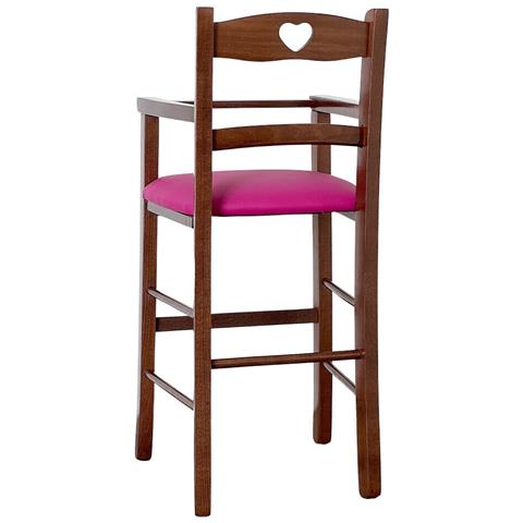 Seggiolone In Legno Color Noce Scuro Con Seduta Imbottita In Similpelle Lilla - Foto 5