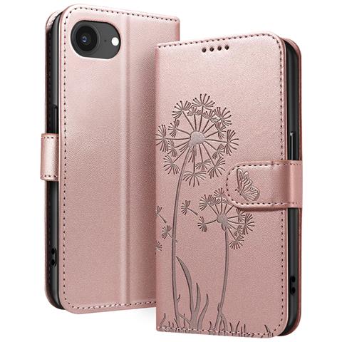 Custodia A Portafoglio Per Iphone 16e Design Premium Fiori Farfalla, Rosa Champagne - Foto 1