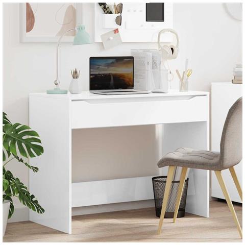 Scrivania Bianco Lucido 100 x 50 x 78 cm Legno multistrato - Foto 2