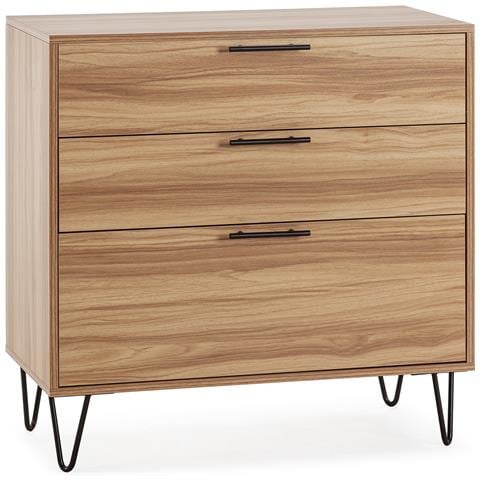 Comò Alma 3 Cassetti, Colore Legno, Piedini In Metallo - Foto 1