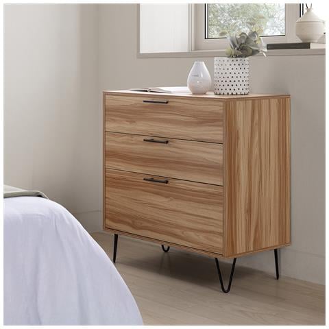 Comò Alma 3 Cassetti, Colore Legno, Piedini In Metallo - Foto 5