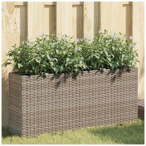 Fioriere da Giardino con 2 Vasi Grigie 90x20x40cm in Polyrattan - Foto 2