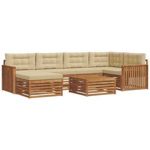 Set di divani da esterno con cuscino 7 pcs Naturale e Beige - Foto 1