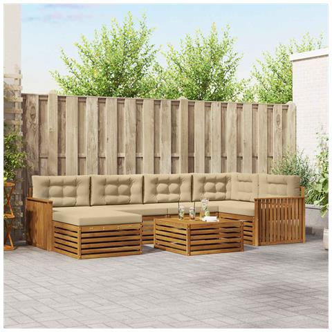 Set di divani da esterno con cuscino 7 pcs Naturale e Beige - Foto 2