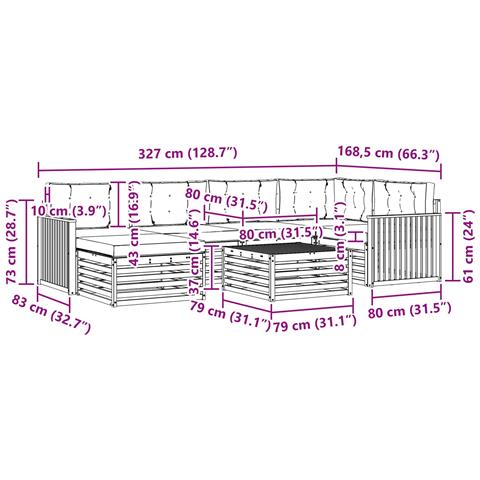 Set di divani da esterno con cuscino 7 pcs Naturale e Beige - Foto 9