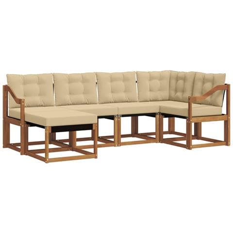 Set di divani da esterno con cuscino 6 pcs Naturale e Beige - Foto 1