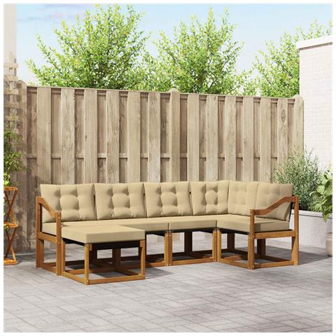 Set di divani da esterno con cuscino 6 pcs Naturale e Beige - Foto 2