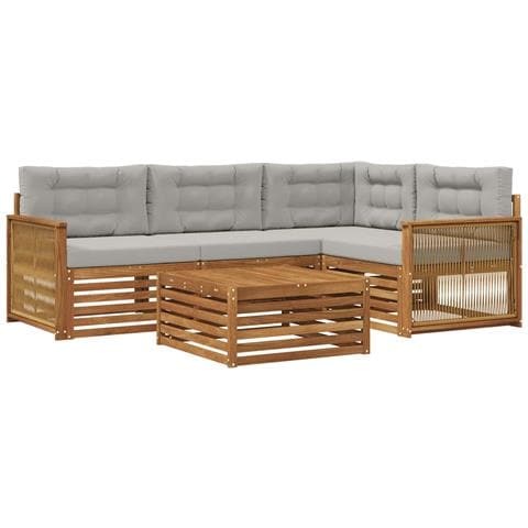 Set di divani da esterno 5 pcs Naturale e Grigio Chiaro - Foto 1